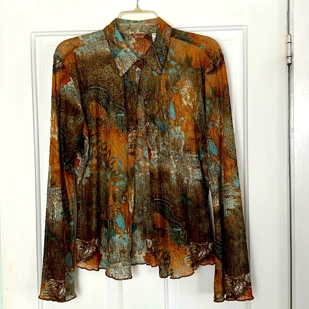 Stretch lace button down blouse
